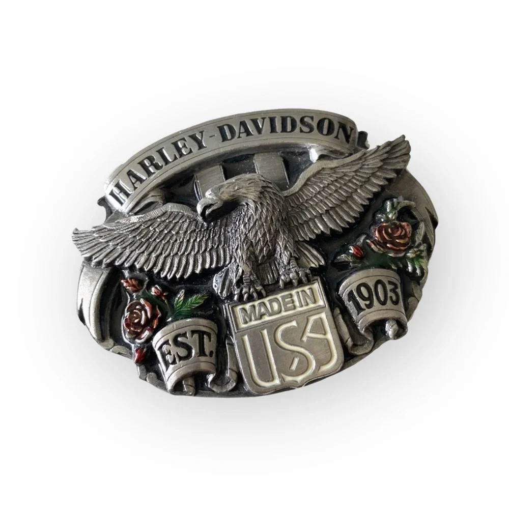 Vintage: Harley Davidson x Harmony Designs ©️1989 ☻ Eagle Rose Metal Belt Buckle